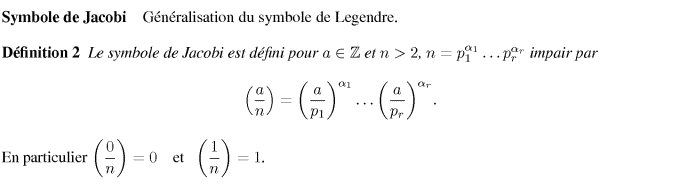 Définition du symbole de Jacobi